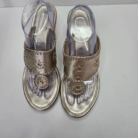 Jack Rogers Marbella Mid Wedge Sandals 9.5 Gold Leather Flip Flop - Picture 2 of 10